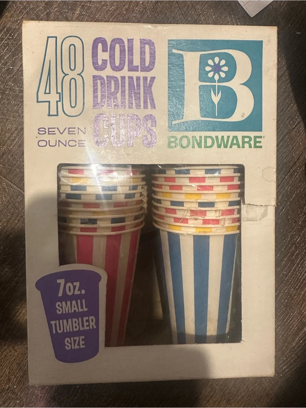 Vintage Bondware 48-Pack 7oz Cold Drink Cups - Red & Blue Stripe